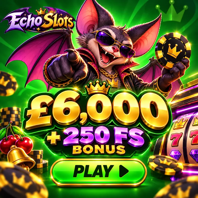Bat mascot pointing at the welcome offer: £6,000 plus 250 free spins bonus